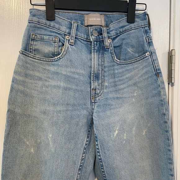 Everlane High Rise Straight Leg Light Wash Denim Jeans Distressed Zip Size 0 - Picture 2 of 12